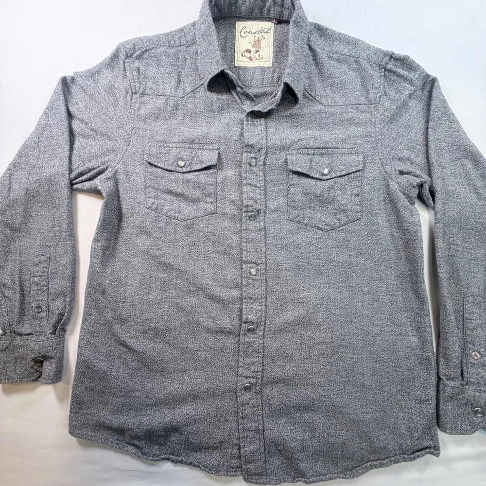 Coastal Western Snap Shirt‎ Mens Large Gray Textured Cotton Flannel Button Up